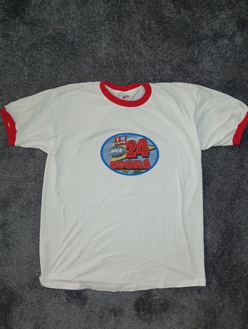 Made In USA 90s Vintage TV Land 24 Hr Diner Graphic Ringer Tee, Unworn